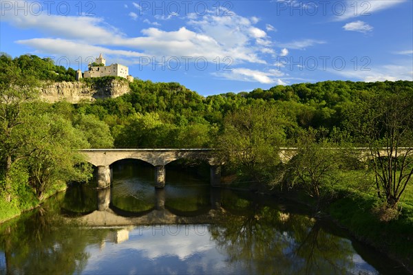 Ruins of Rudelsburg Castle on the Saale River near Bad Kosen