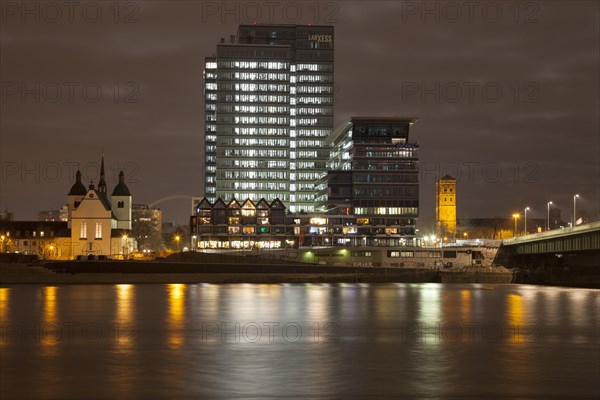 Rhine with Church St. Heribert and Lanxess Tower