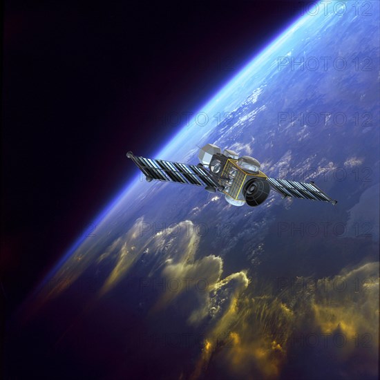 Geostationary orbit satellite above the Earth