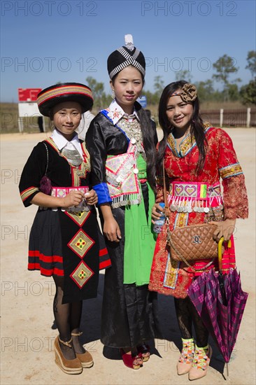 Girls dressed in traditional Hmong costumes