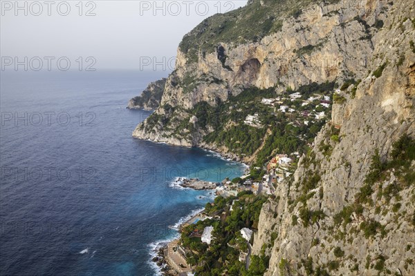 View from Belvedere Cannone over the rocky coast and Marina Piccola