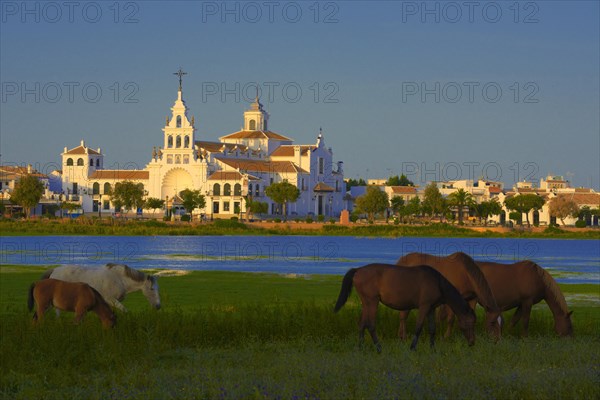 El Rocio village and Ermita del Rocio hermitage in morning light