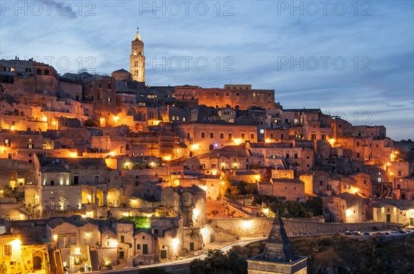 Cave houses of Sasso Caveoso at dusk