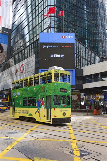 Double-deck tram on the Des Voeux Road