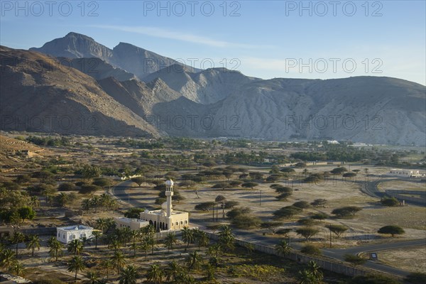 Overlooking the town with a mosque at the front