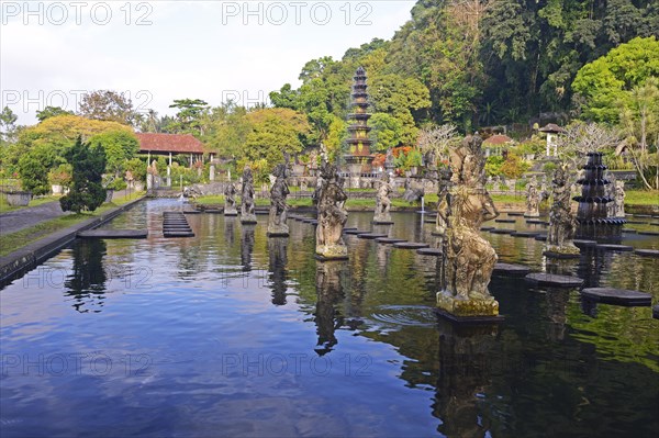 Fountains and water basins at the Tirta Gangga Water Temple