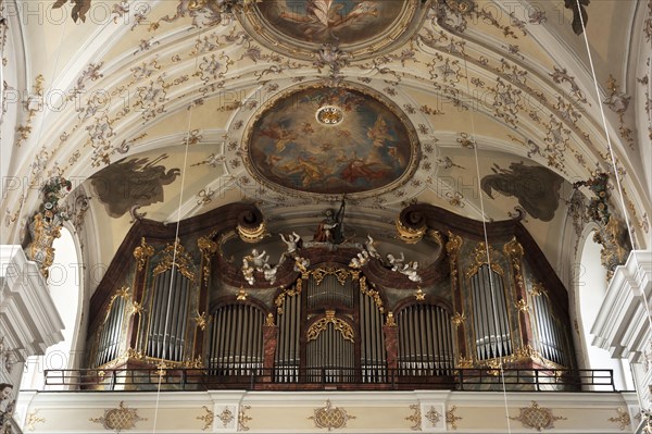 Baroque organ loft of the baroque Church of St. Mang