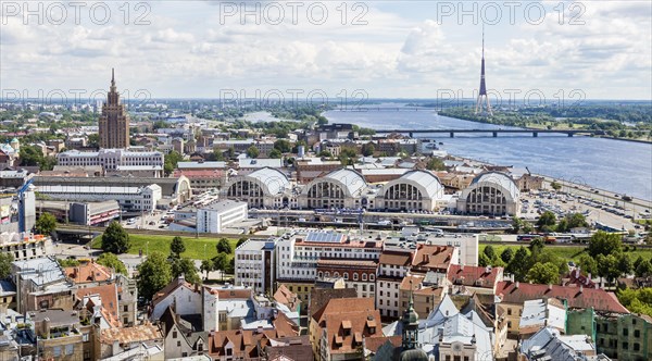 View from St. Peter's Church on the historic centre with Riga Central Market