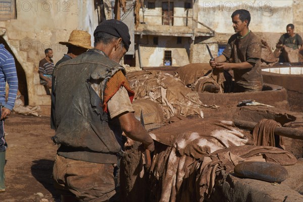 Traditional tannery with dying vats