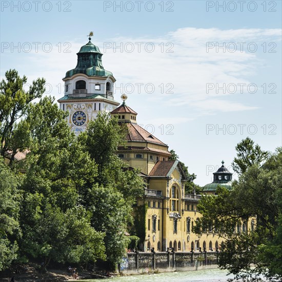 Building of the Mullersches Volksbad indoor pool with Isar river