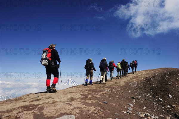 Hiking group on the volcanic crater