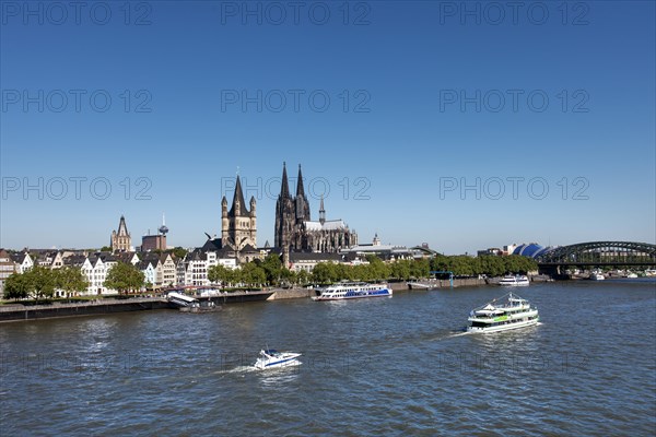 View over the Rhine to the historic centre with Cologne Cathedral