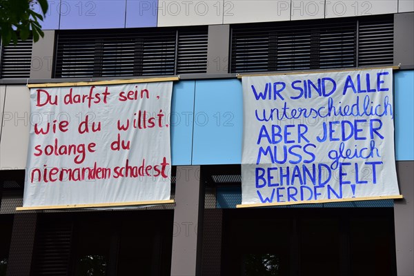 70 years of the Basic Law banners at the Freiburger Gymnasium St. Ursula