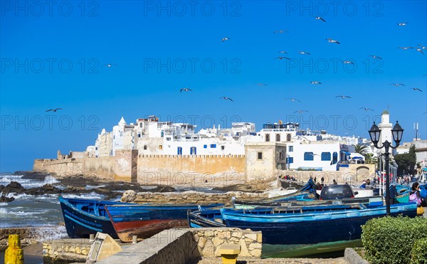 Fishing boats in front of the Sqala de la Kasbah