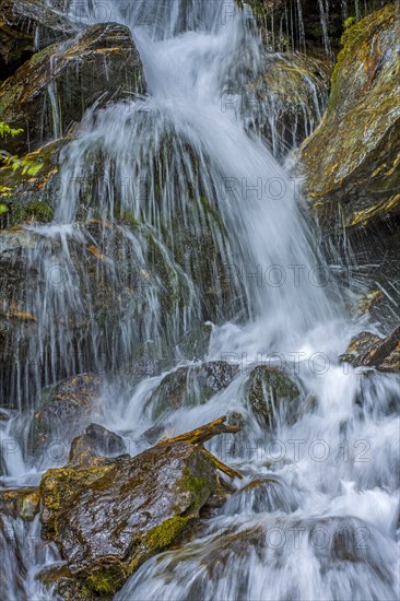 Waterfall at Lake Zufrittsee in Martelltal valley