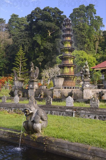 Fountains and water basins at the Tirta Gangga Water Temple