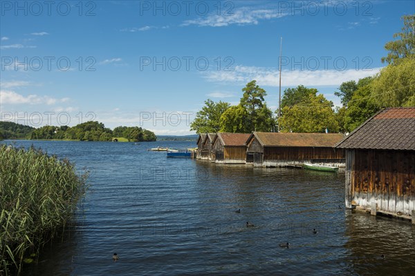 Boat houses at Staffelsee Lake