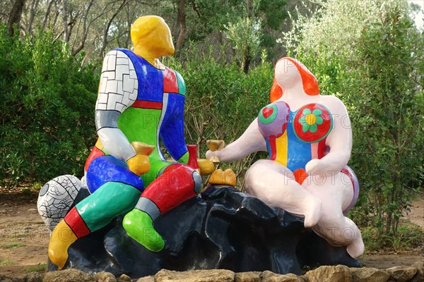 Colorful sculpture in the Giardino dei Tarocchi or Garden of the Tarot