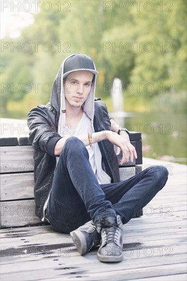 Young man wearing a leather jacket