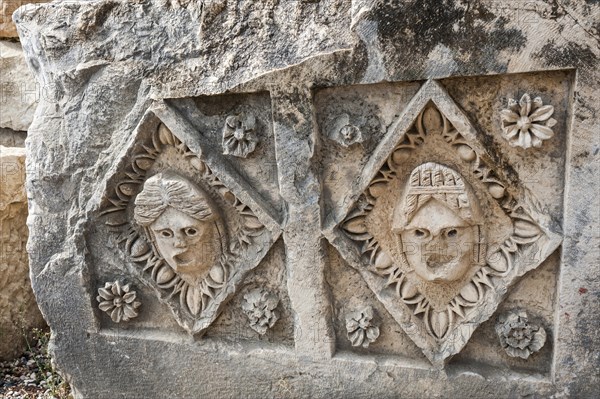 Reliefs on stone block from the Roman amphitheatre