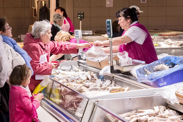 Fishmonger's stall in the market hall