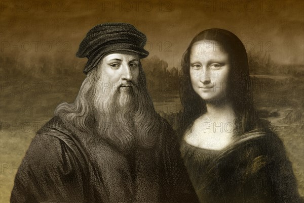 Painting Mona Lisa and Leonardo da Vinci