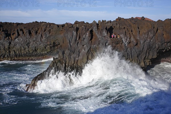 Huge surf on the rocky coast of Los Hervideros