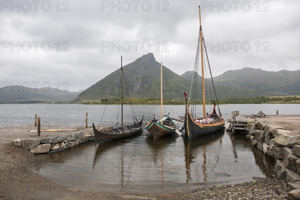 Reconstructed Viking boats at the Lofotr Viking Museum