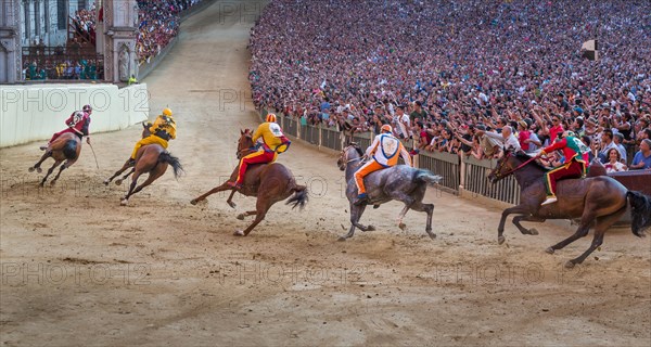 The Palio di Siena horse race on Piazza del Campo