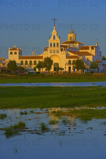 El Rocio village and Ermita del Rocio hermitage in morning light