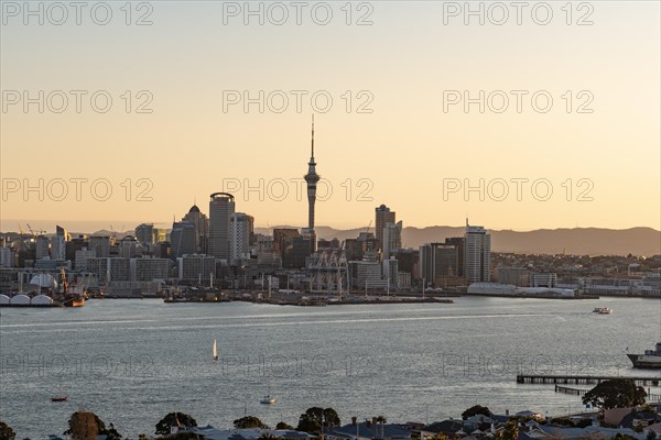 Skyline of Auckland at sunset