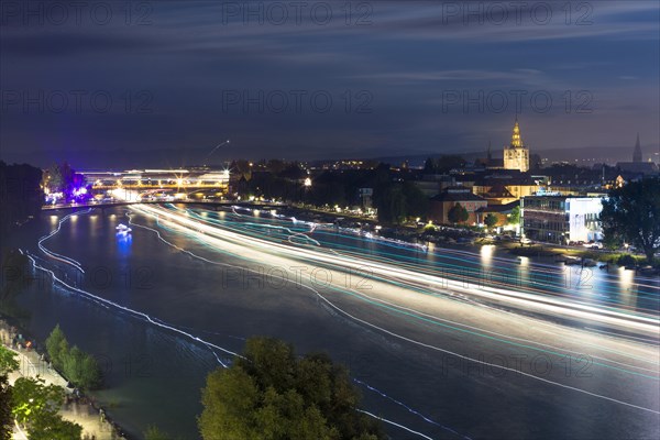 Light tracers of ships on the Rhine River during the Seenachtfest Festival