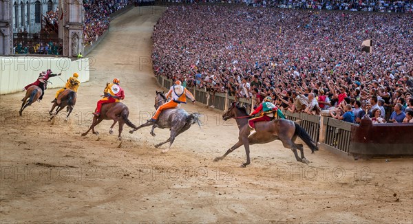 The Palio di Siena horse race on Piazza del Campo