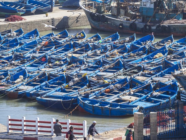 Old blue fishing boats in the port of Essaouira