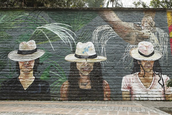 Painting of two men and a woman wearing Panama hats