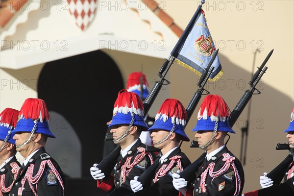 Bodyguard of the prince in front of the Prince's Palace on Fete du Prince national holiday