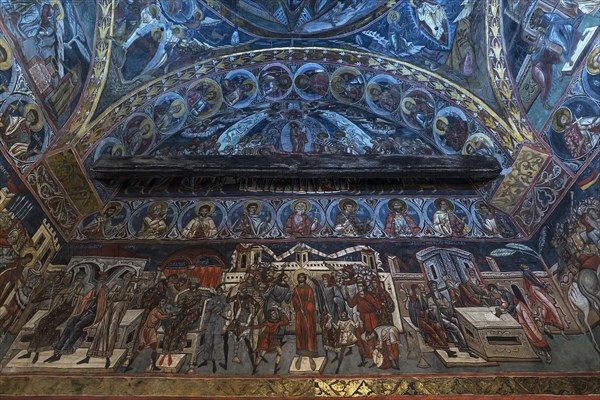 Wall frescos in the interior of the Humor Monastery