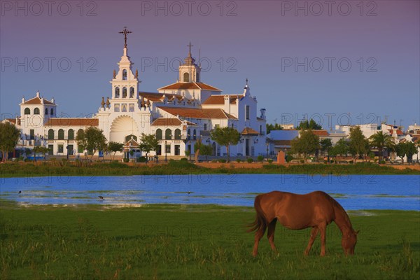 El Rocio village and Ermita del Rocio hermitage in morning light