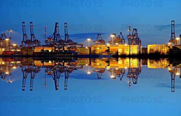 Container terminal Burchardkai with reflection
