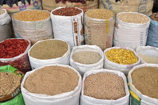 Bags with pulses and chilis