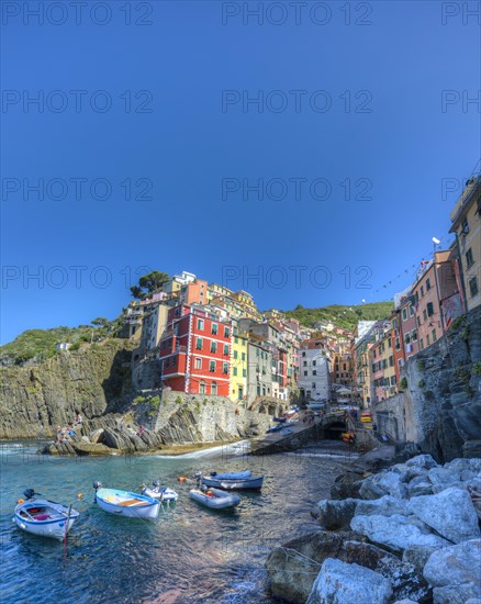 Town view with harbor and colorful houses