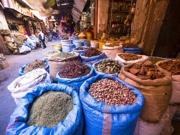 Bags of spices in the historic Medina