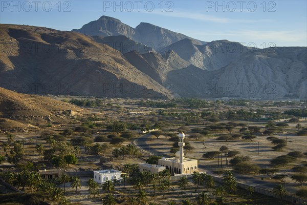 Overlooking the town with a mosque at the front