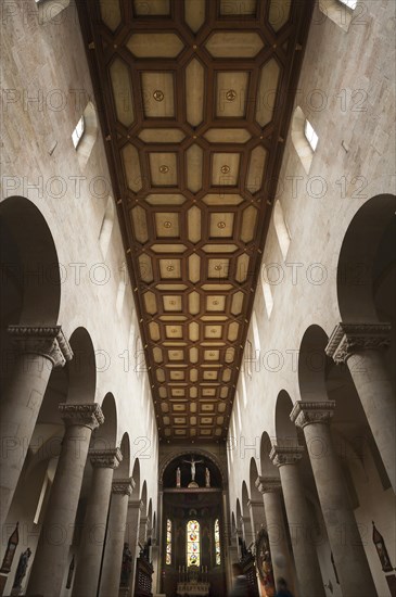 Ceiling and altar area of the high Romanesque Scots monastery Sankt Jakob