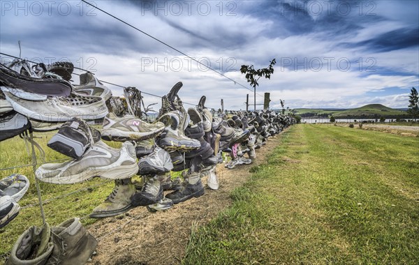 Shoes on a fence