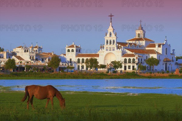 El Rocio village and Ermita del Rocio hermitage in morning light