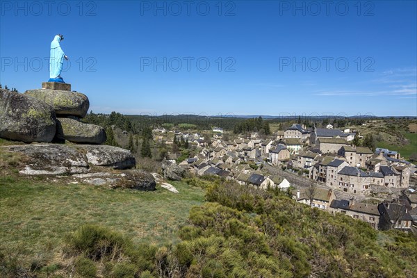 Virgin Mary statue above the village of Serverette in the Truyere valley