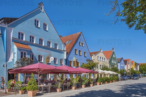 City hotel and colorful facades