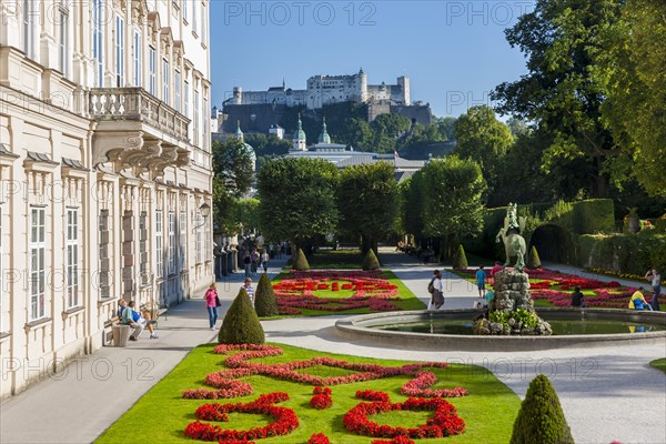 Mirabell Palace and Mirabell Gardens with Pegasus fountain