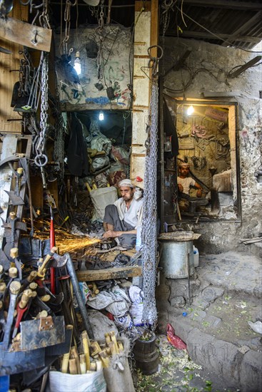 Small workplaces for smiths in the old city of Sana'a